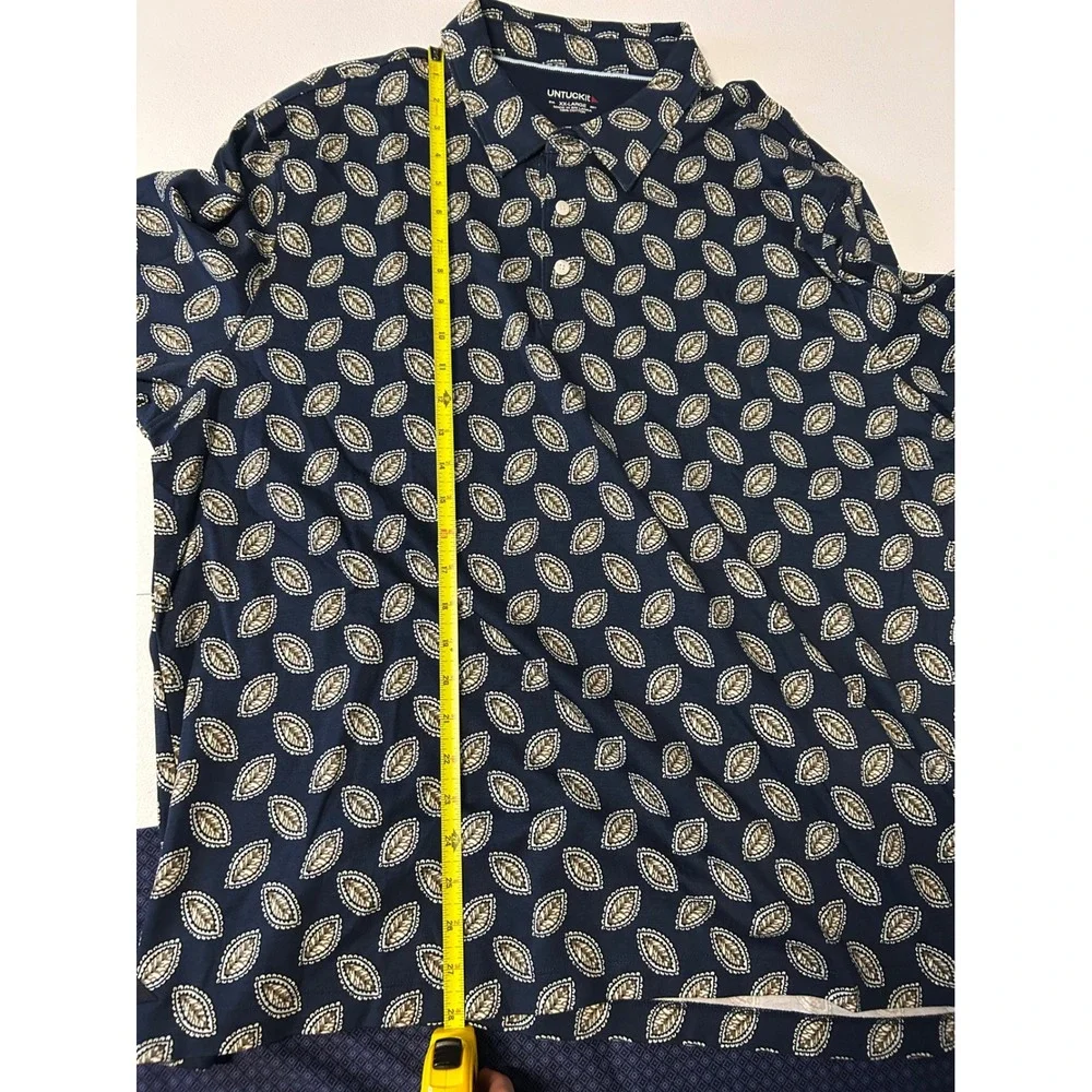 UNTUCKit Polo Shirt Mens XXL Blue 2 Pc Bundle Leaf Geometric Short Sleeve Cotton